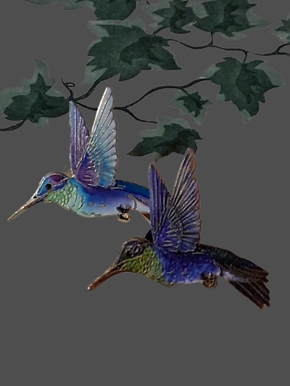Set of 2 Hummingbird Enamel Brooch/Lapel Pins